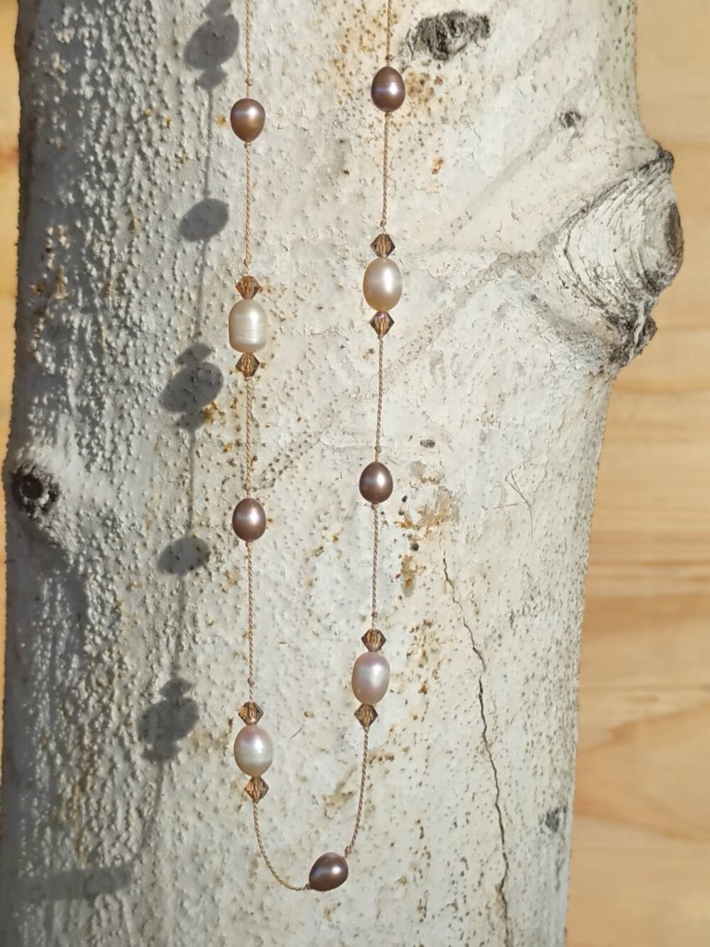 Thin Chain Faux  Freshwater Pearl n Crystral Beaded Necklace